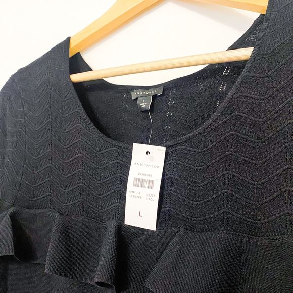Ann Taylor Chevron Ruffle Sweater Dress Black L NWT - Picture 6 of 8